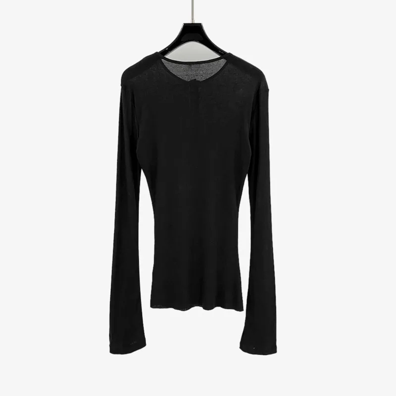 HKSH Women RO Style Autumn New Tide Multi Breasted Henley Collar Close Fitting Wool Ribbed Fabric Base Long Sleeve T-shirt H2792