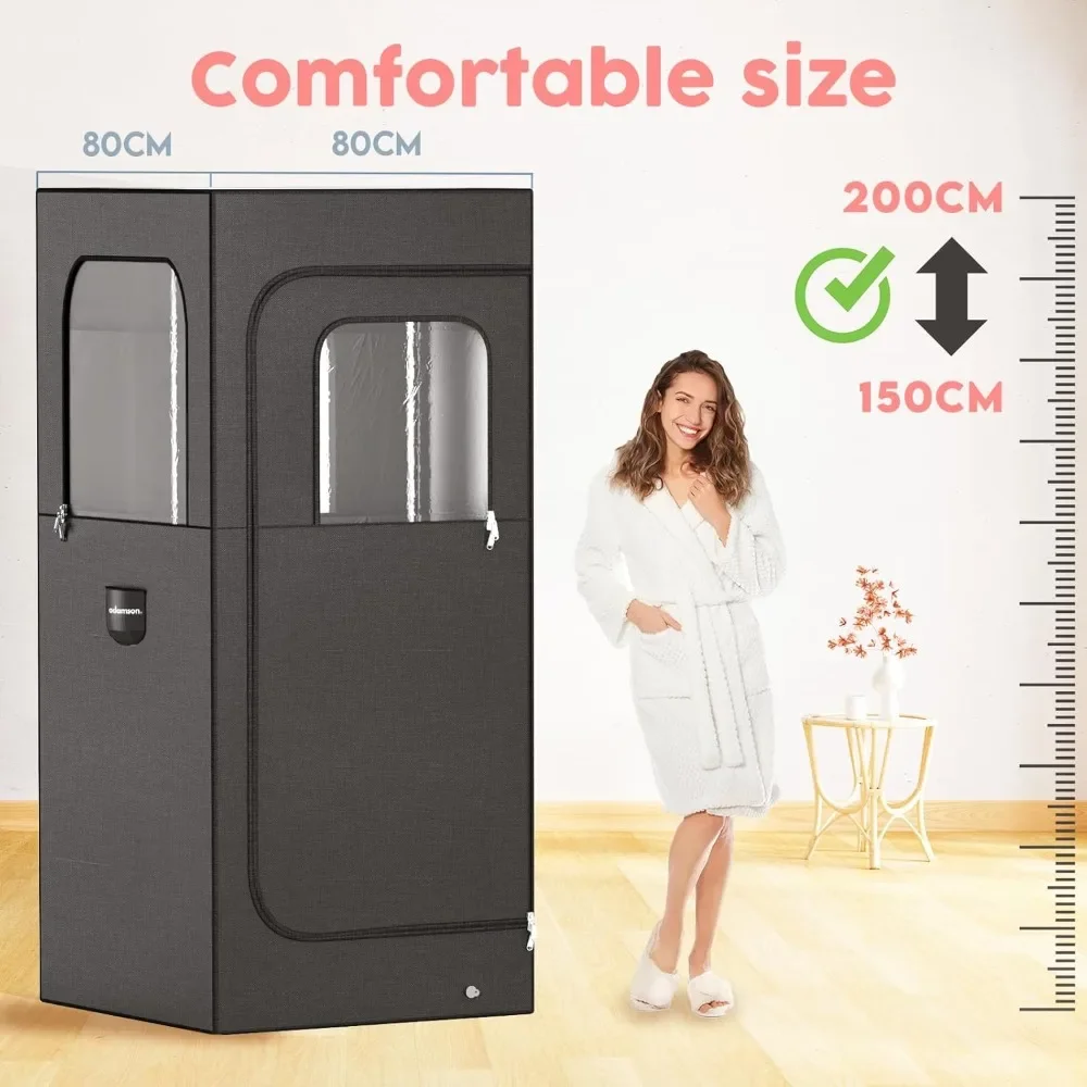 Full Sized Steam Sauna Room, Nylon Black 2.6L 1000W Steamer with Chair+remote Control+foot Massager, Indoor Portable Sauna Room