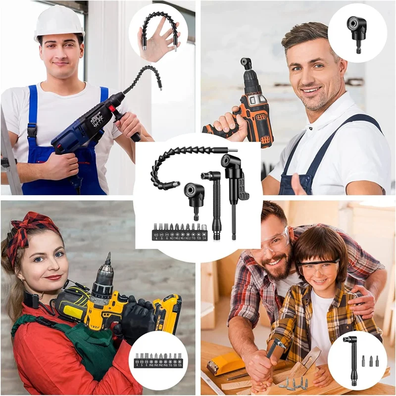 Fresh Bendable Drill Bit Extension 105 1/4 Inch Hex 14 Pcs Flexible Drill Bit Extension Set 90 Right Angle Drill Right Angle