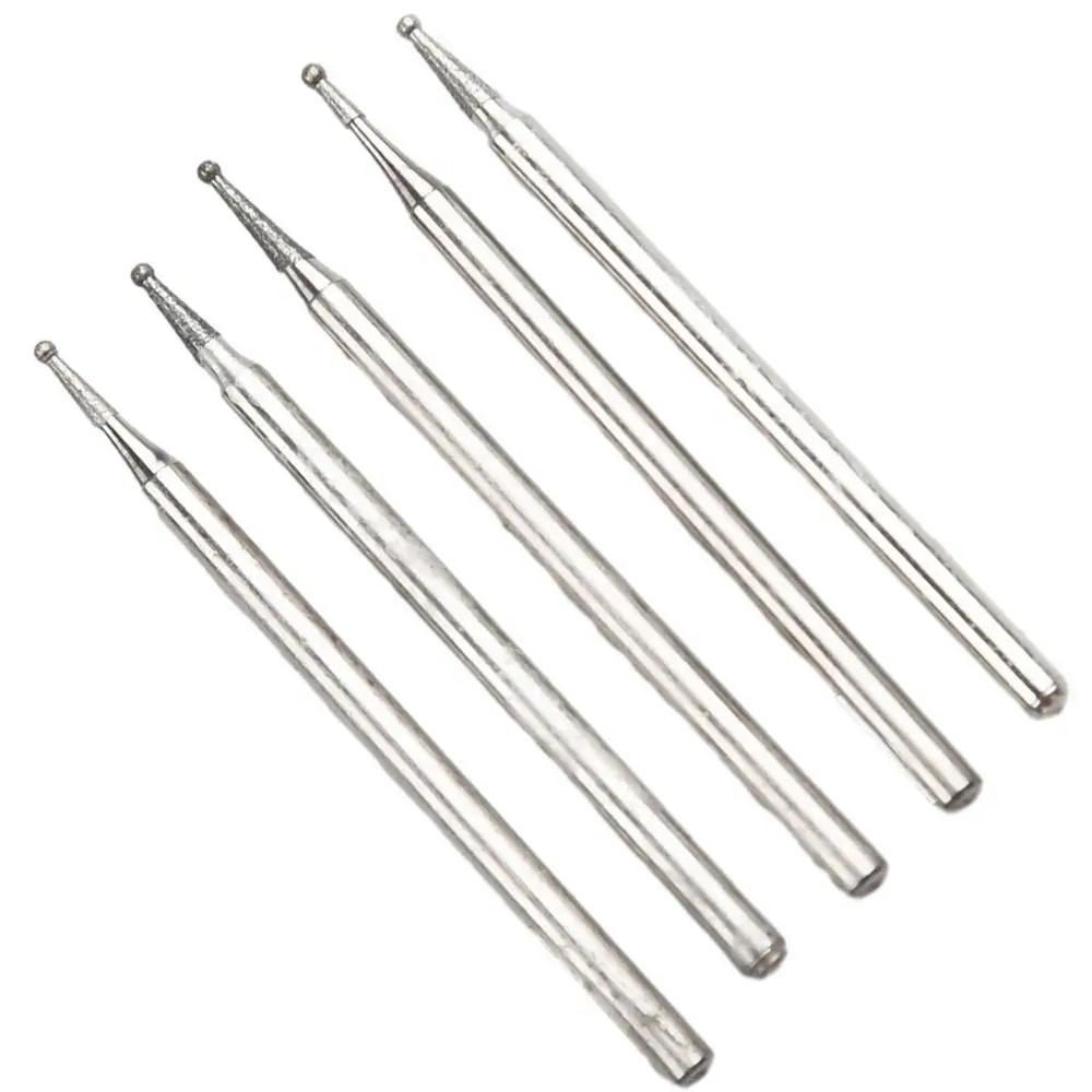 5Pcs Carve Precision Diamond Grinding Head 2.35mm Shank Round Electric Grinder Parts 0.5mm-8mm Carving Tool