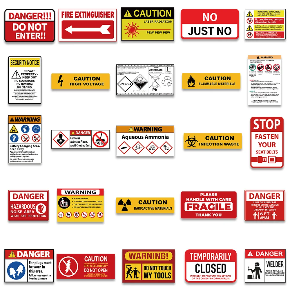 75PCS Warning Sign Stickers Danger Banning Skateboard Fridge Guitar Laptop Motorcycle Travel Toy Cool Decals Sticker