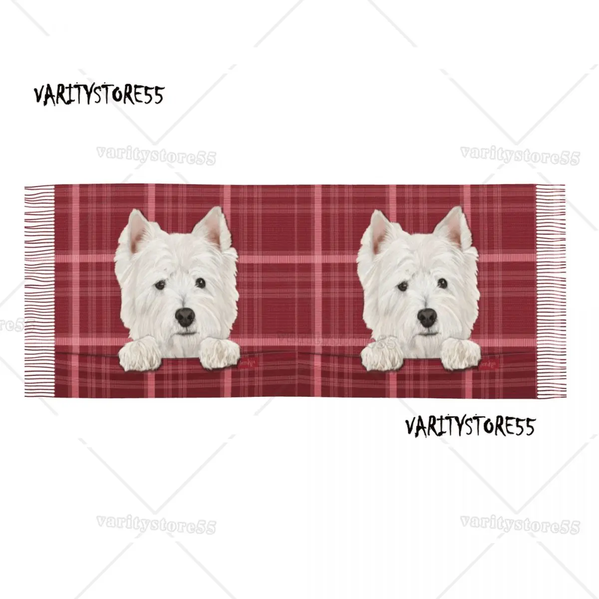 Luxury West Highland White Terrier Dog Tassel Scarf Women Winter Warm Shawls Wraps Ladies Westie Scarves