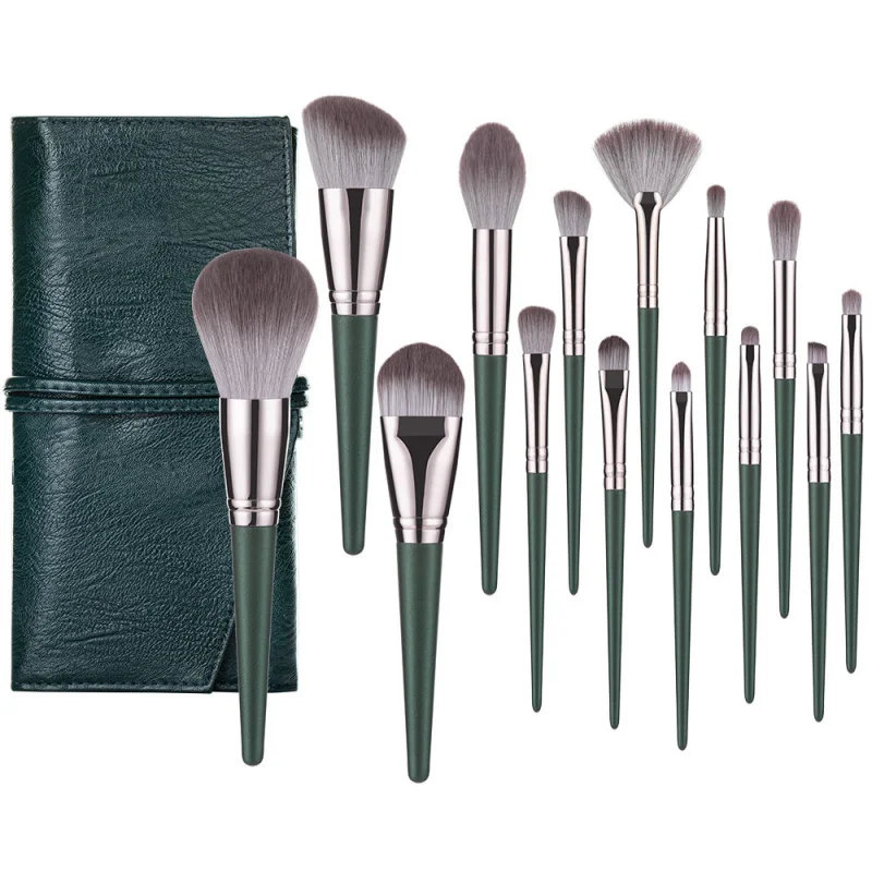 New14Green Cloud Makeup Brush Set Cangzhou Li Student First Encounter Soft Loose Powder Eye Brush أدوات التجميل
