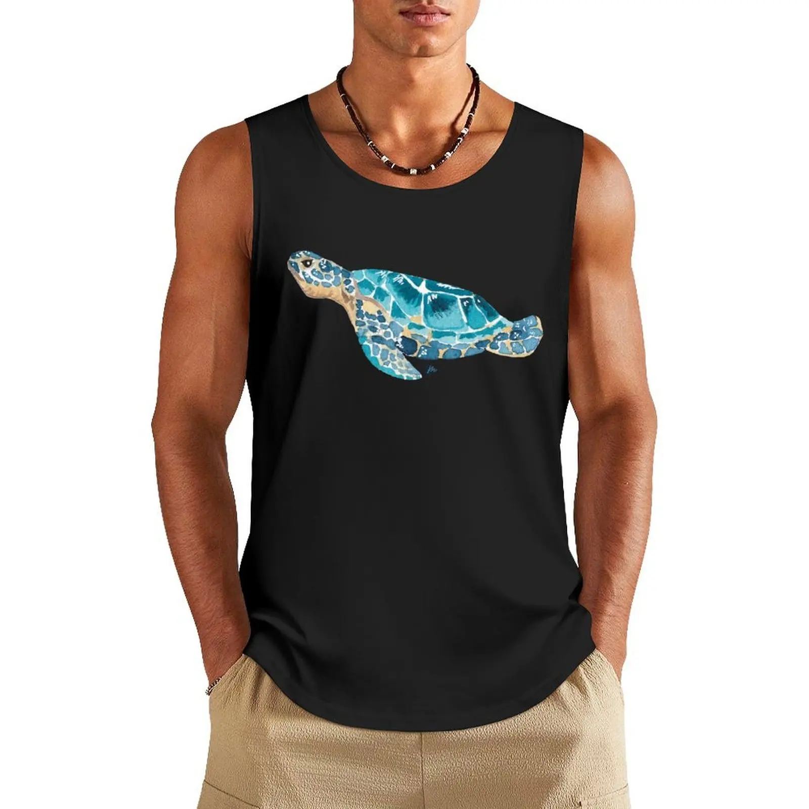 

Animals of Saint-Barthélemy : Sea Turtle Tank Top sleeveless singlet for men summer 2025