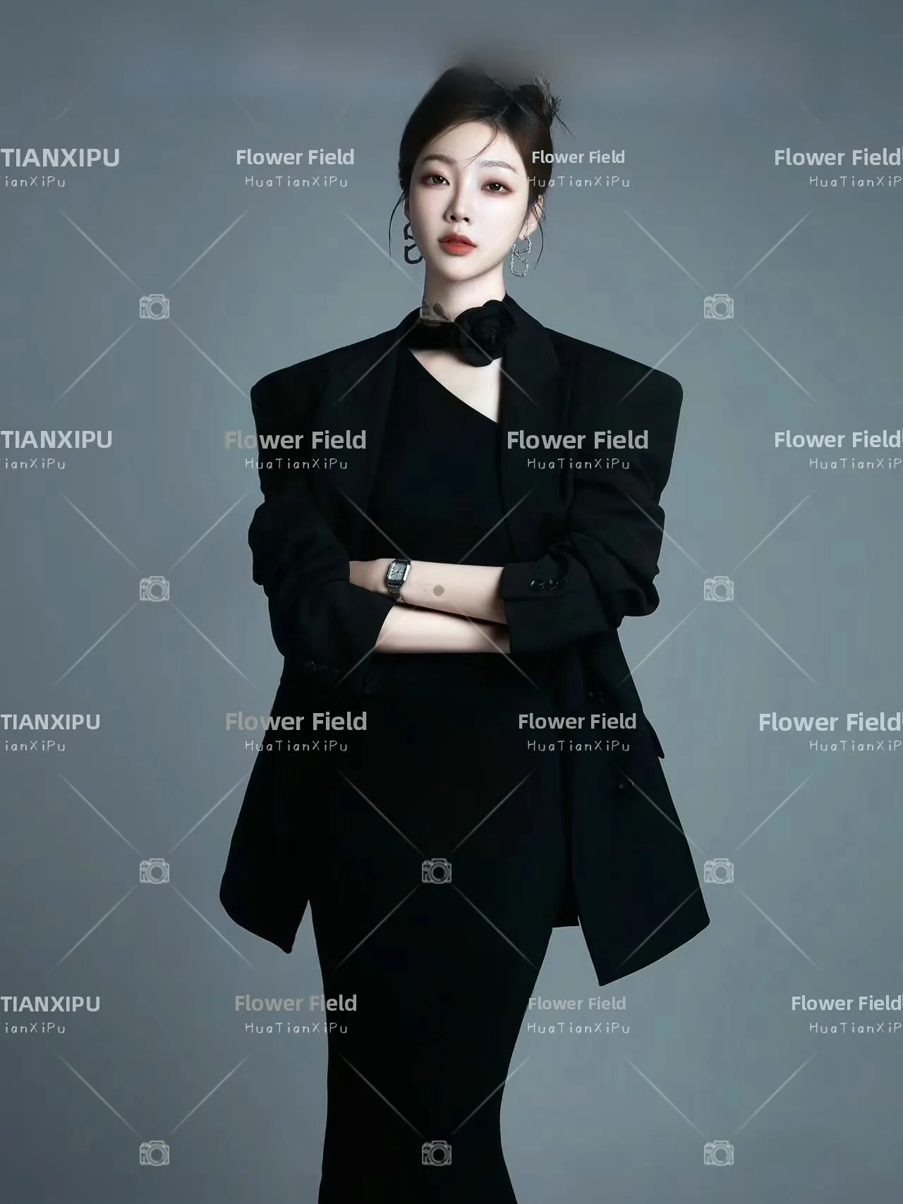 Elegant Black Suit Dress Professional Image Portrait Art Photography Costume New Arrival Spring 2024 Ladies Fashion Trend