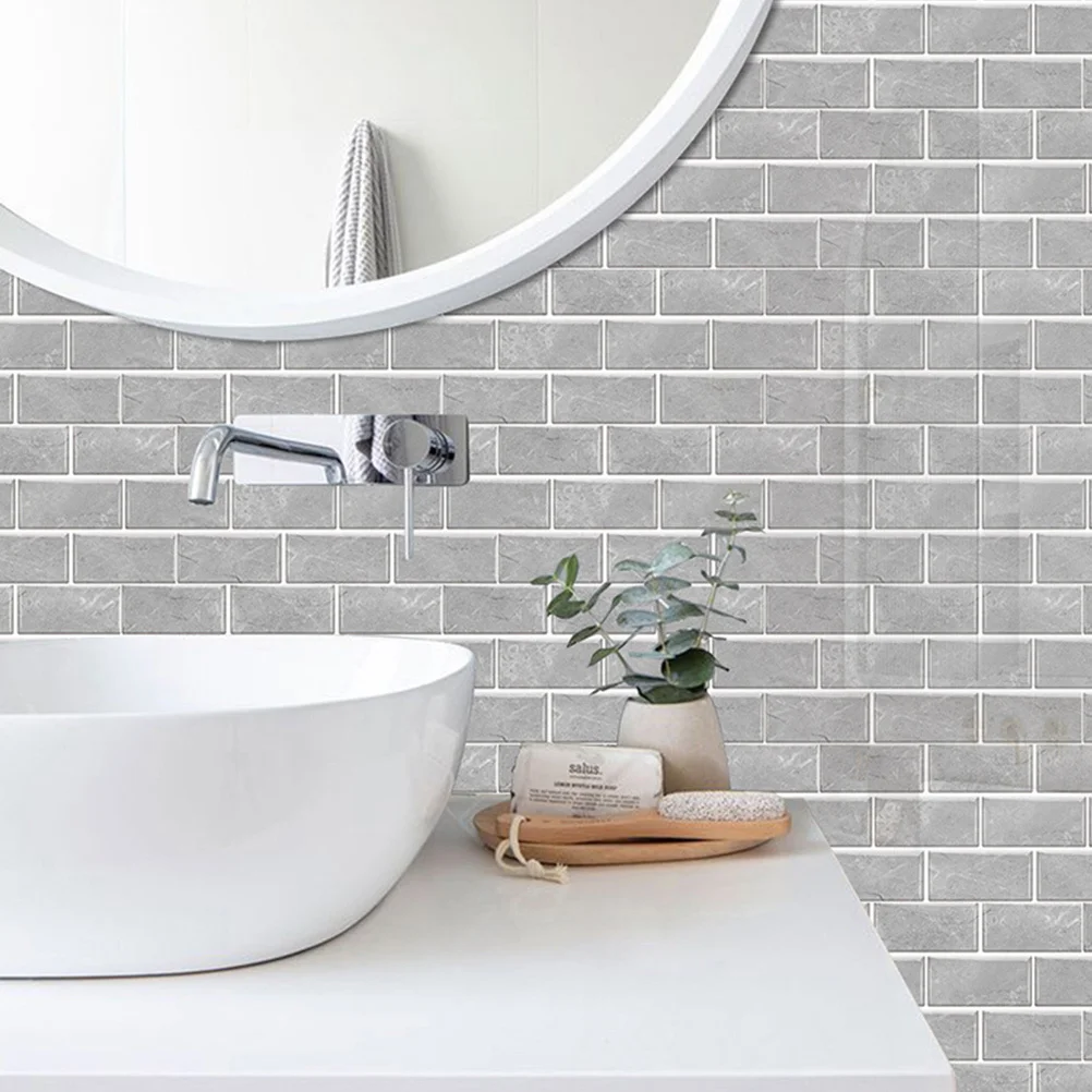 

6Pcs Brick Wallpapers Self-Adhesive Durable Waterproof Grey Peel Stick Wall Stickers Room Kitchen Living Decor