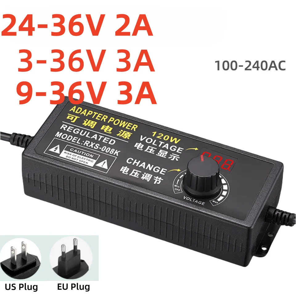 

AC to DC9V-36V3A Adjustable Power Adapter 3-36V 3A 60W 120W Universal Adapter with Display Voltage Regulated Power Dimmer Switch