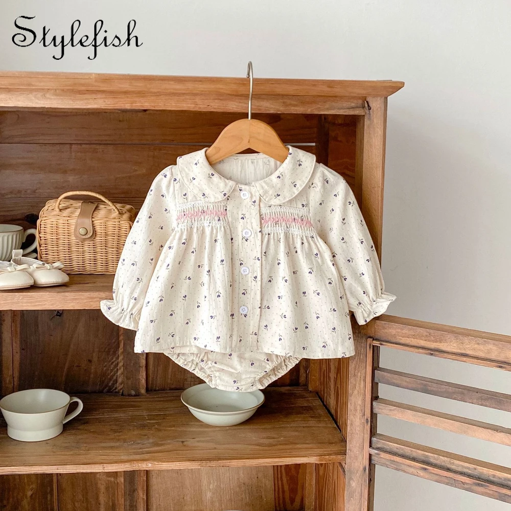 Autumn new 0-3 year old baby clothing girl baby set floral sweet long sleeved top+bread pants two-piece set