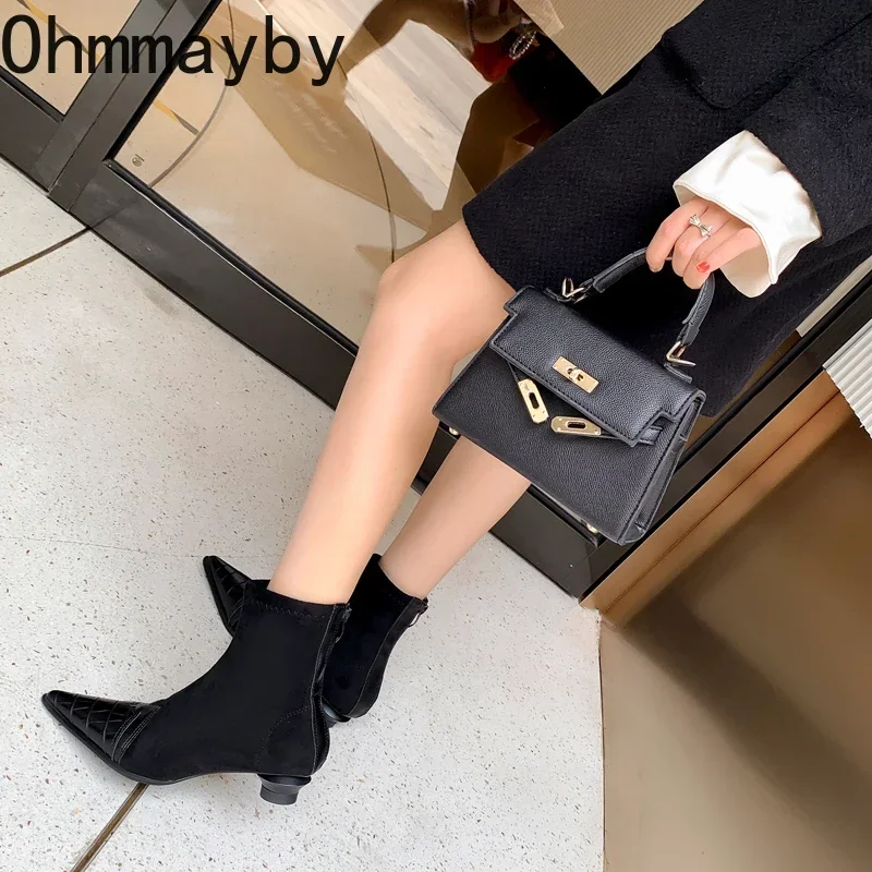 Women Ankle Boots Fashion Pointed Toe Short Booties Ladies Elegant Low Heel Shoes 2024 Spring Autumn Comfort Women\'s Footwear