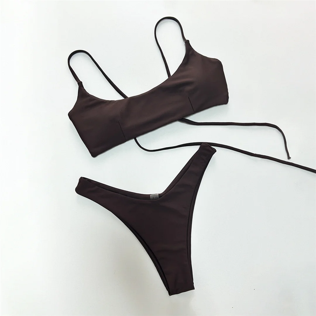 Bikini mit Schnürung, brasilianischer Schnitt, hoher Beinausschnitt, zweiteiliger Badeanzug für Damen, gepolsterter Badeanzug, Badebekleidung, Modell V6654. – Detail 11