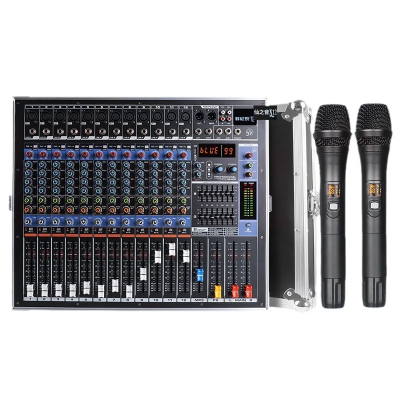 12 Channel 2800W*2 Powered Blender 99DSP+USB+Bluetooth+Recording+MP3 Reverb Profesional Amplifier Mixing Console Airline Box