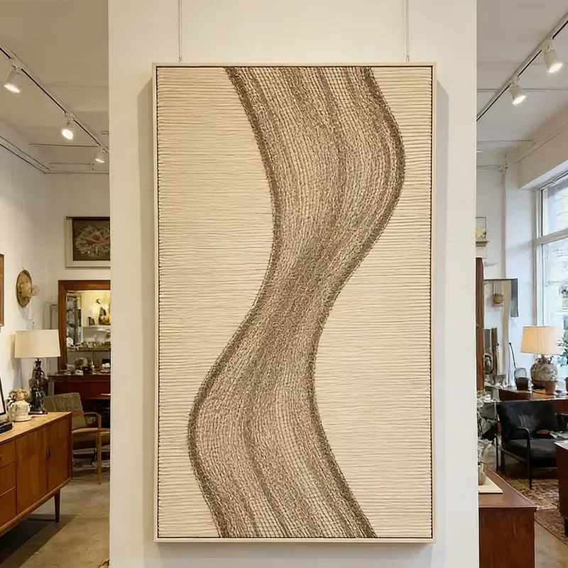 Handcrafted Layered Wave Framed Earthy Tone Artisan Textile Wall Sculpture for Nail Salons & Studios 4
