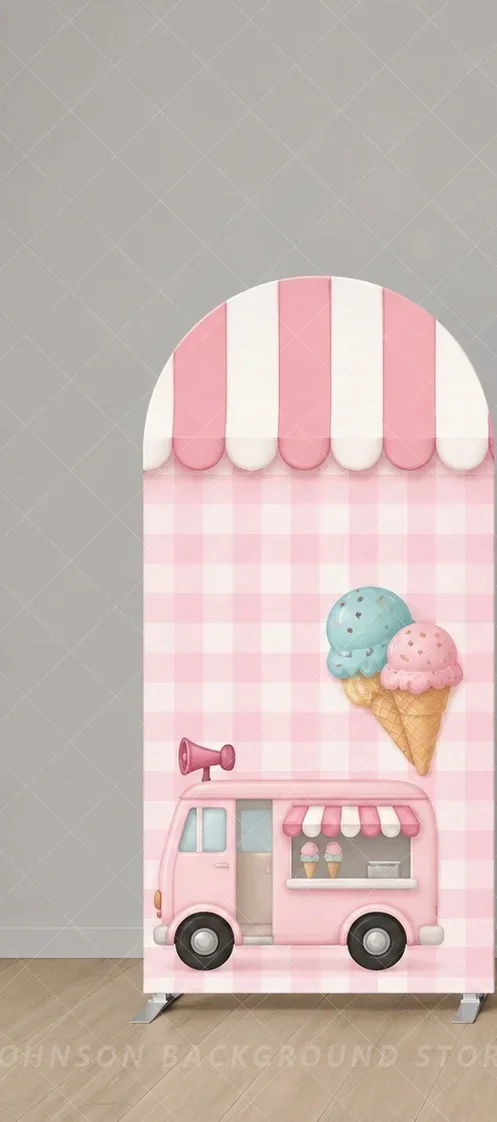 Custom Two Sweet Birthday Arch Backdrop Cover Donut Ice Cream Cupcake Pink Dessert Truck 2nd Birthday Cream Background