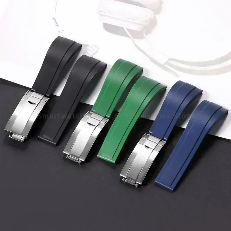 20 мм резиновый ремешок для часов Rolex для Submariner для Daytona, металлическая складная пряжка, водонепроницаемый ремешок на запястье, силиконовый браслет для дайвера