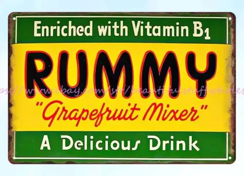 living room wall  Rummy Grapefruit Mixer drink metal tin sign