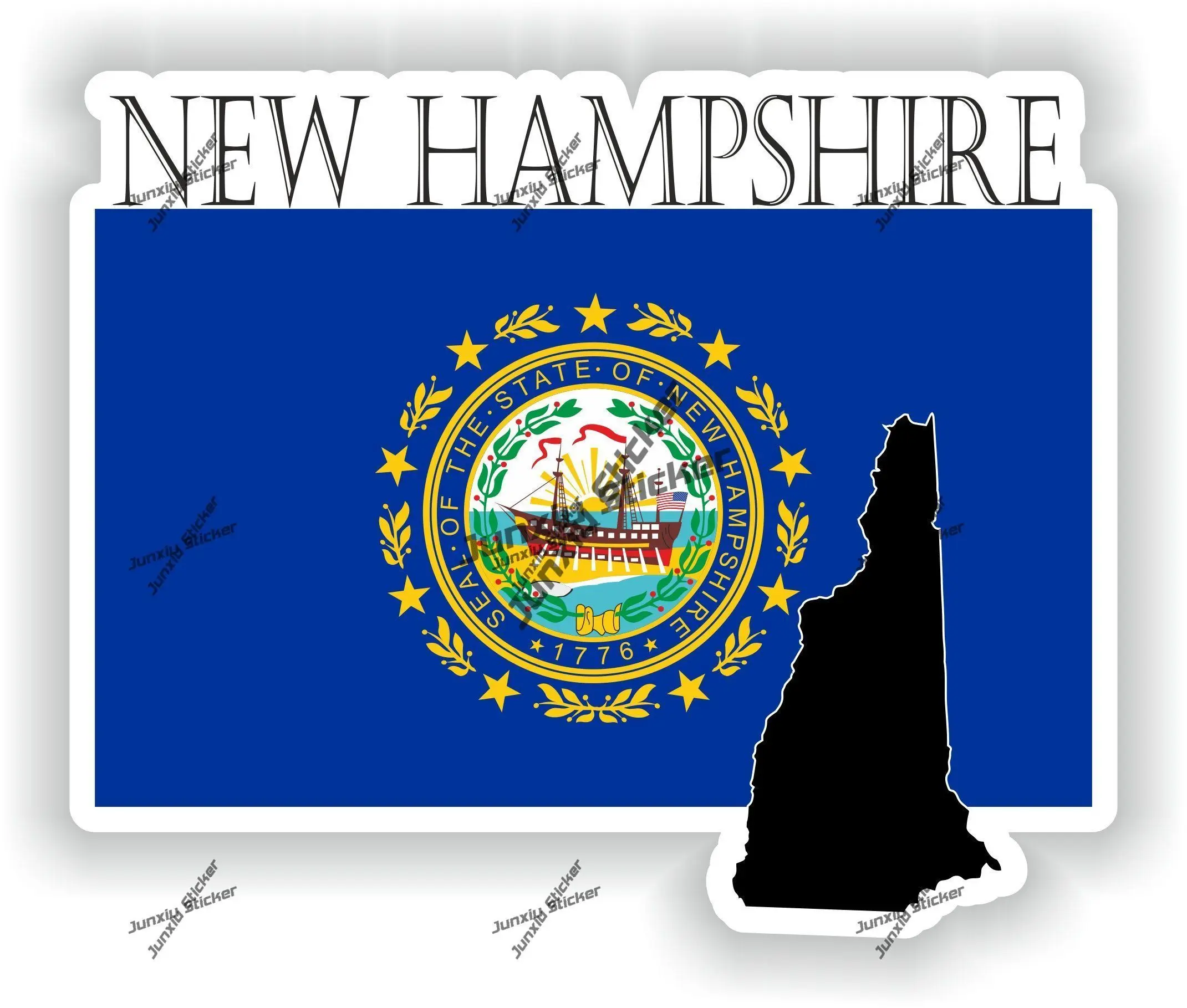 

New Hampshire Sticker Coat of Arms of New Hampshire Flag with Graphical Outline Waterproof Decal Decor for SUV Window Car Bike