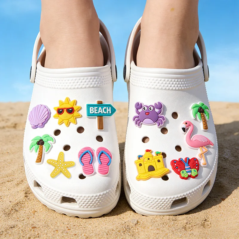 20pcs Hawaiian Beach Theme Shoe Charms Decoration Flamingo Coconut Tree PVC DIY Shoe Bracelets Accessories Summer Birthday Gifts - view 2