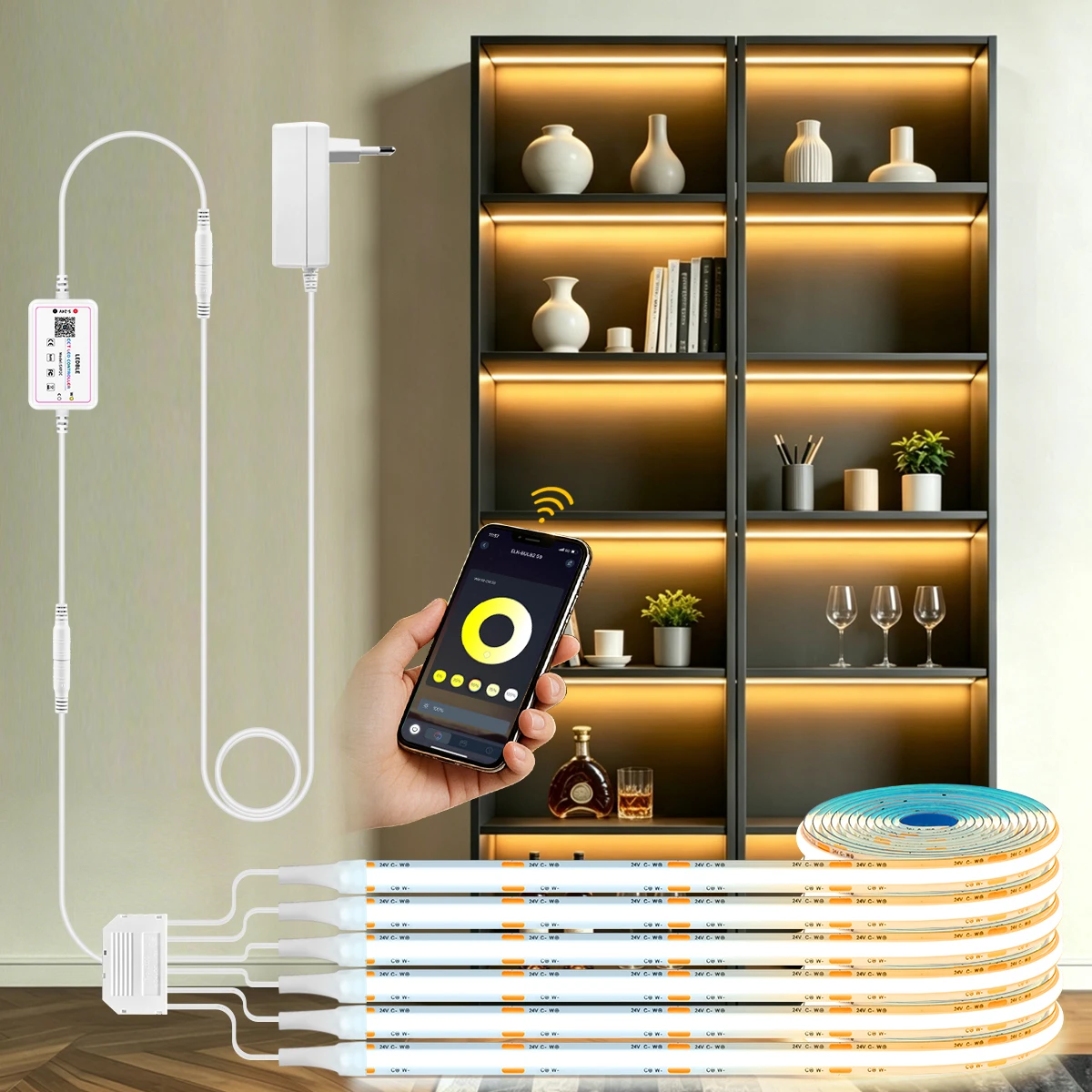 Bande lumineuse LED à intensité variable CCT, contrôle Bluetooth, lampe de décoration murale, rétroéclairage 3000-6500K, lumières LED pour armoire, télécommande IR