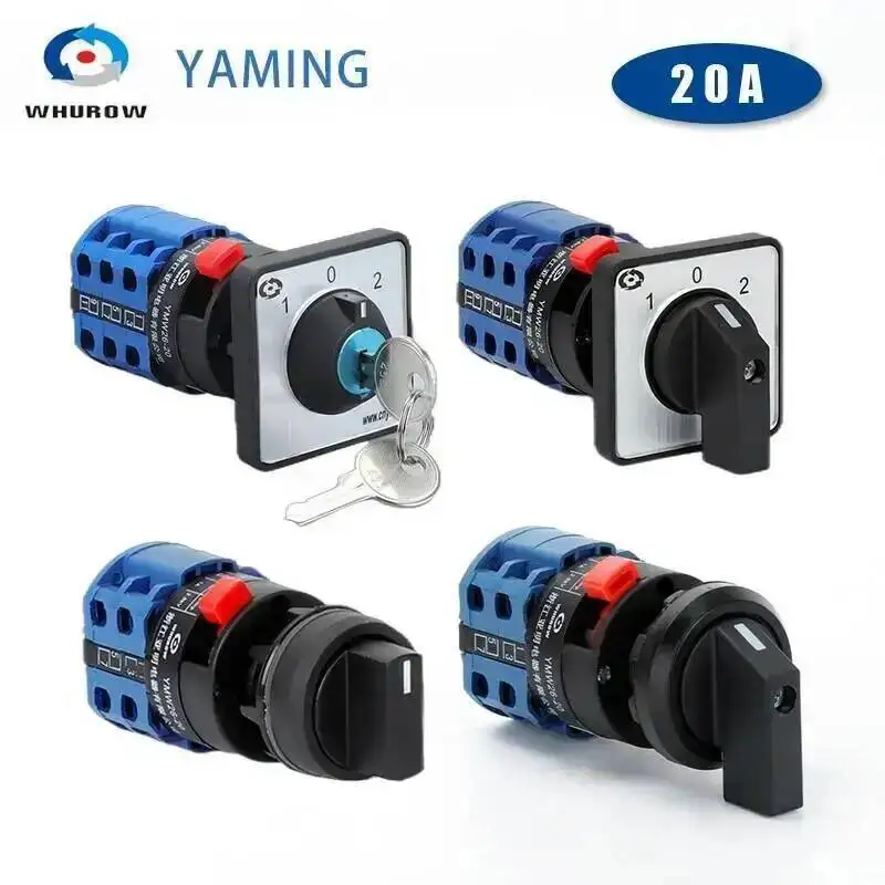 LW26-20S Series 22mm Single Hole Installation Rotary Cam Switch 20A Changeover Selector Silver Contact YMW26