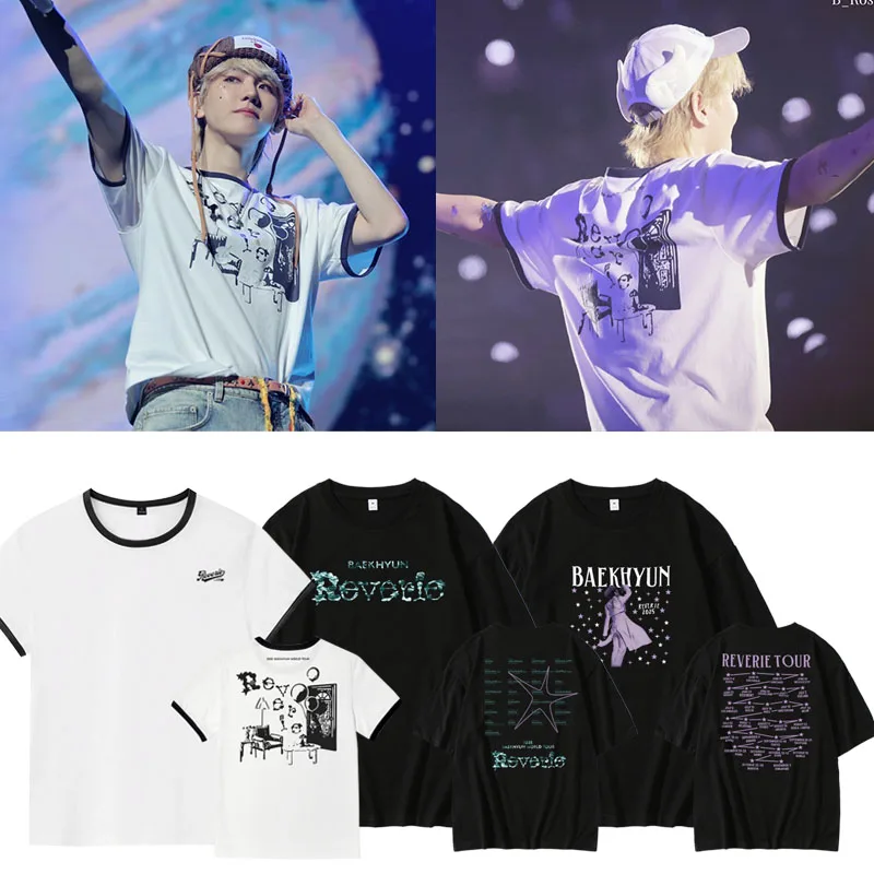 

EXO Baekhyun Concert Reverie round Ne ort Sve T-irt Loose Cotton Printed Casual Sle Summer Top for Women