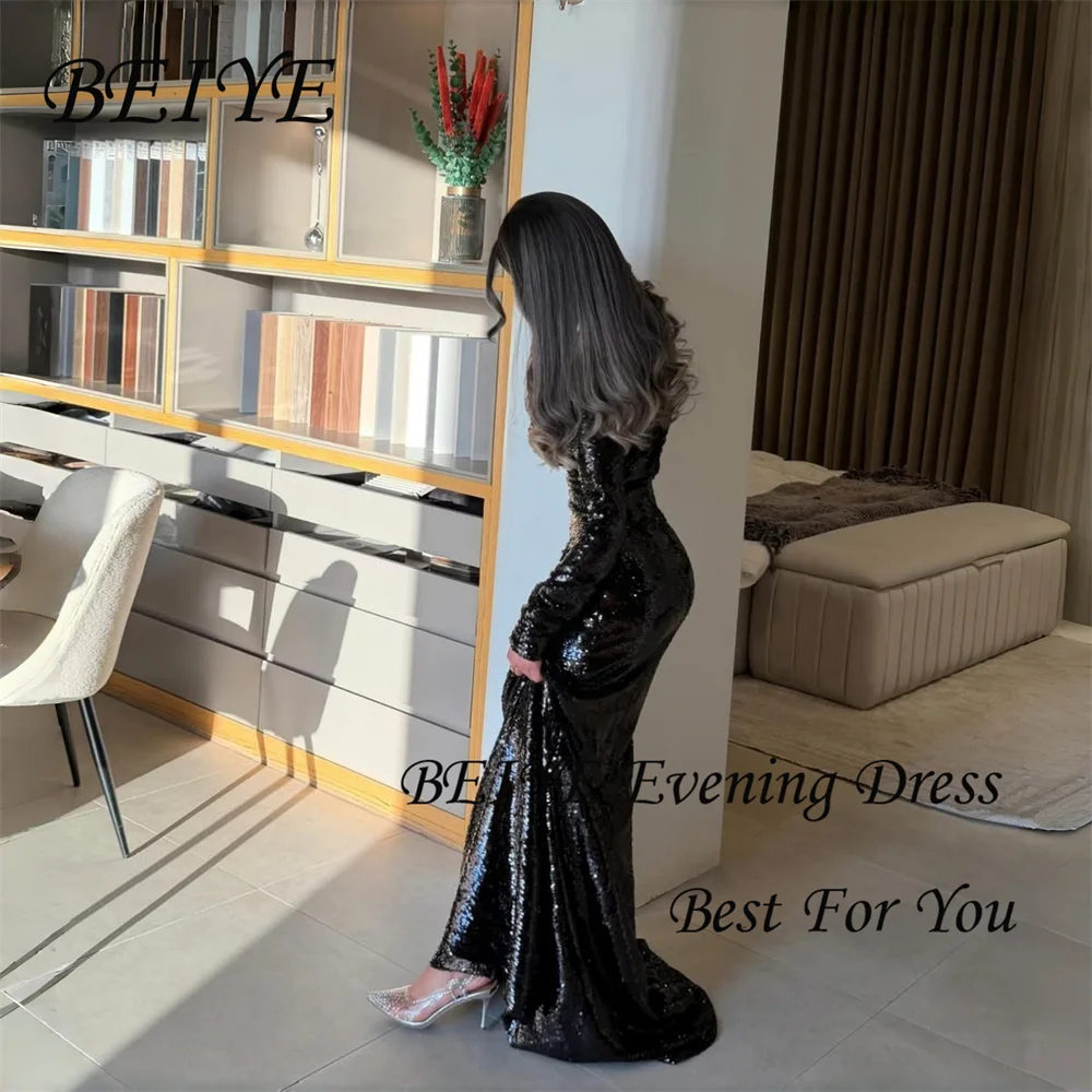 BEIYE Luksusowa Sukienka Wieczorowa Syrena z Cekinową Koronką, Długie Rękawy, Dekolt O-Neck, Plisowana Sukienka na Bal, Suknia na Przyjęcie, Szyta na Miarę فساتين سهرة