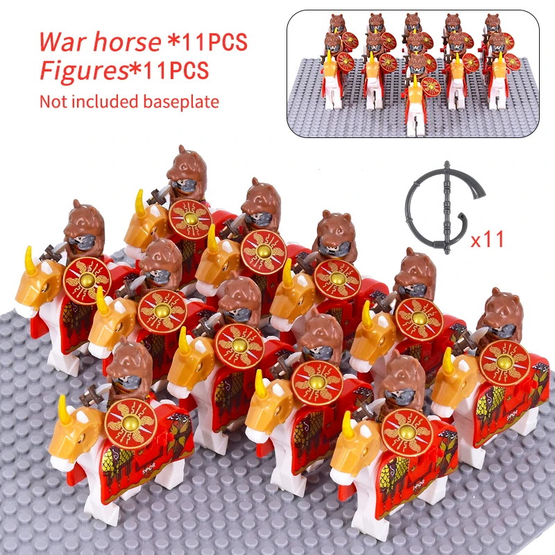 MOC-Figurines de château de Rome Signifer médiéval, soldats romains, cheval de guerre, blocs de construction militaires, briques, jouets pour enfants, cadeaux de Noël