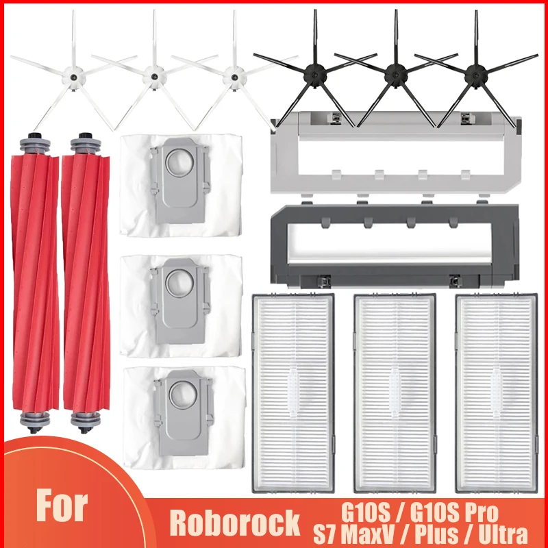 Bolsas de polvo de tela para mopa, filtro Hepa lateral/cepillo principal para Xiaomi Roborock S7 MaxV / Plus / Ultra G10S / G10S Pro, Robot aspirador