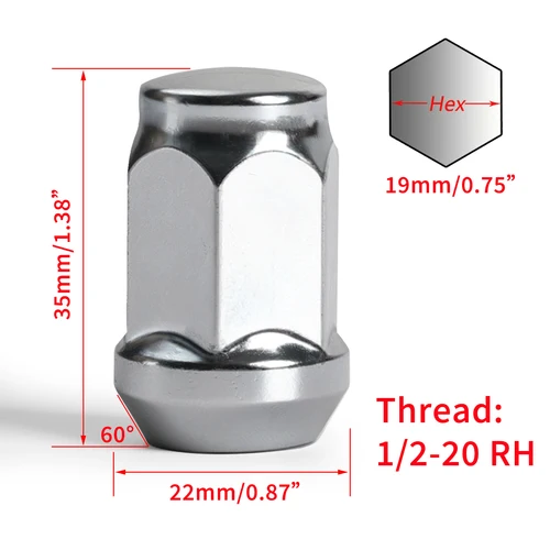 Imagen 2 del producto 20 tuercas de rueda de bellota hexagonales de 1/2 ""-20RH de 19mm para Ford Explorer Mustang Jeep Grand Cherokee Wrangler Liberty Dodge Nitro Ram 1500