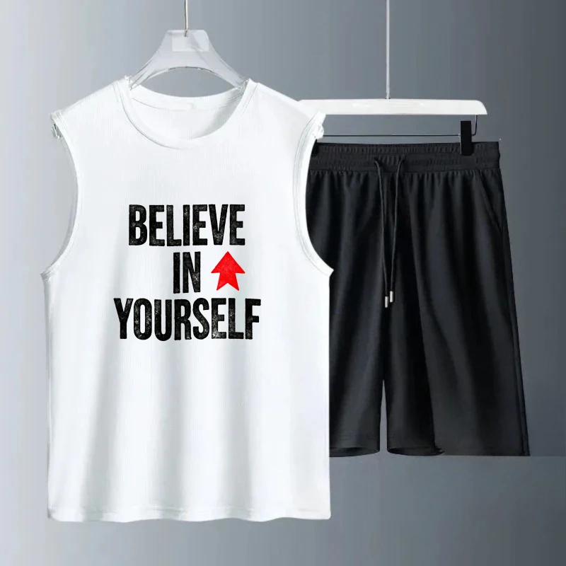 

Men's Tank top Sets men's summer clothing Breathable Summe men's suits Short Sleeve+ Shorts Fashion Men sweatshirt set Polyester