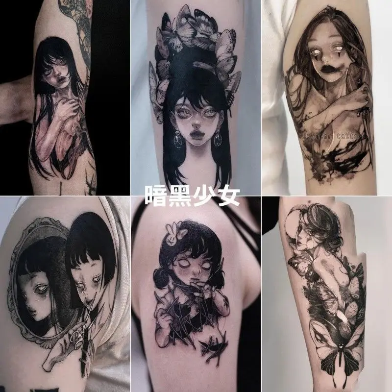 Lalka dziewczyna sztuczne naklejki z tatuażami Punk Goth tanie towary kreskówka słodkie Tatoo sztuka tymczasowe tatuaże festiwal karnawałowy Tatto naklejka