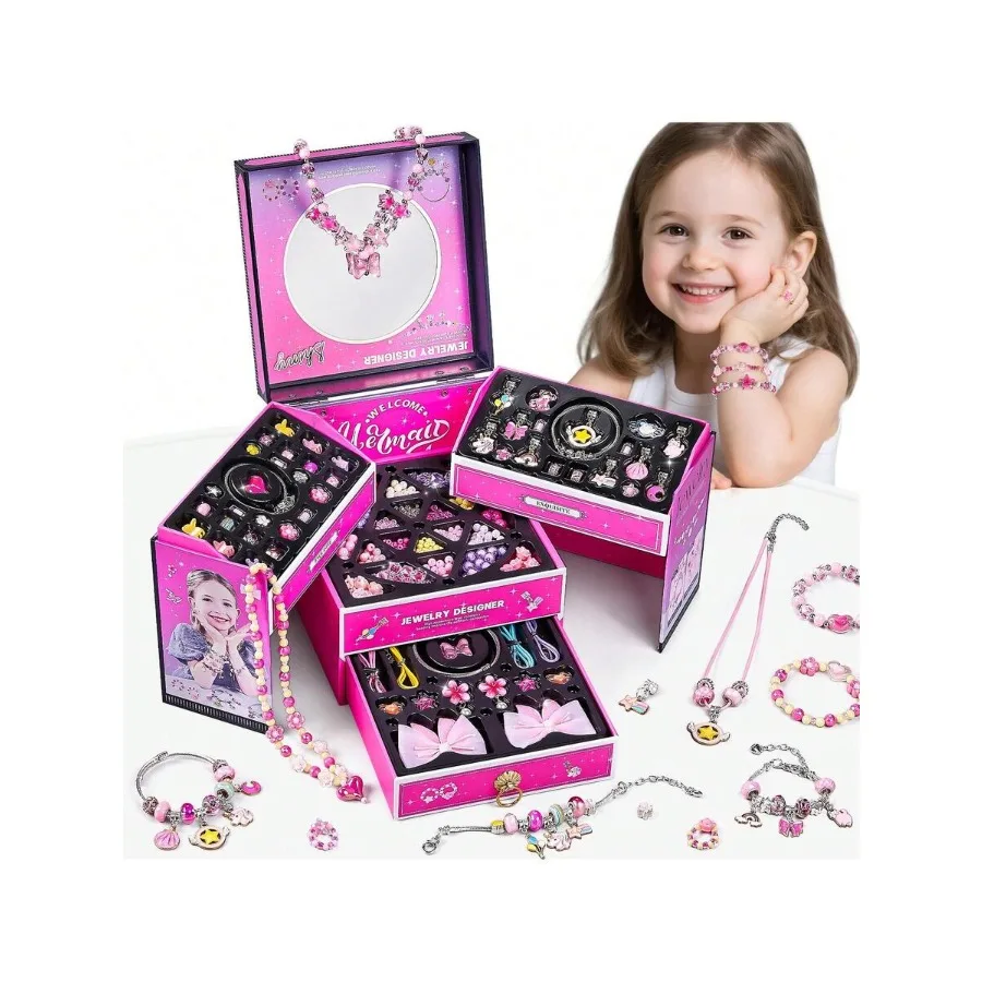

NewBandMo Charm Bracelet Making Kit For Girls Ages 3 To 12 DIY Jewelry Making Kit and Craft Set With Beads Charms and Necklace