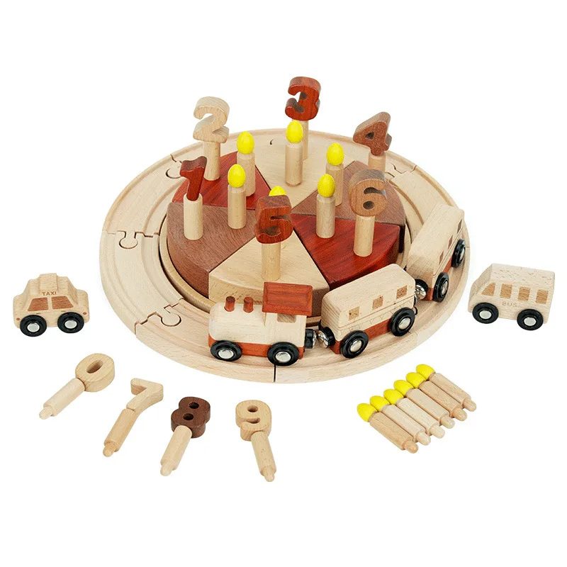 Children Montessori Toy Wooden Train Cake Pretend Play Cutting Games Digital Cognition Educational Early Learning Toys for Kids