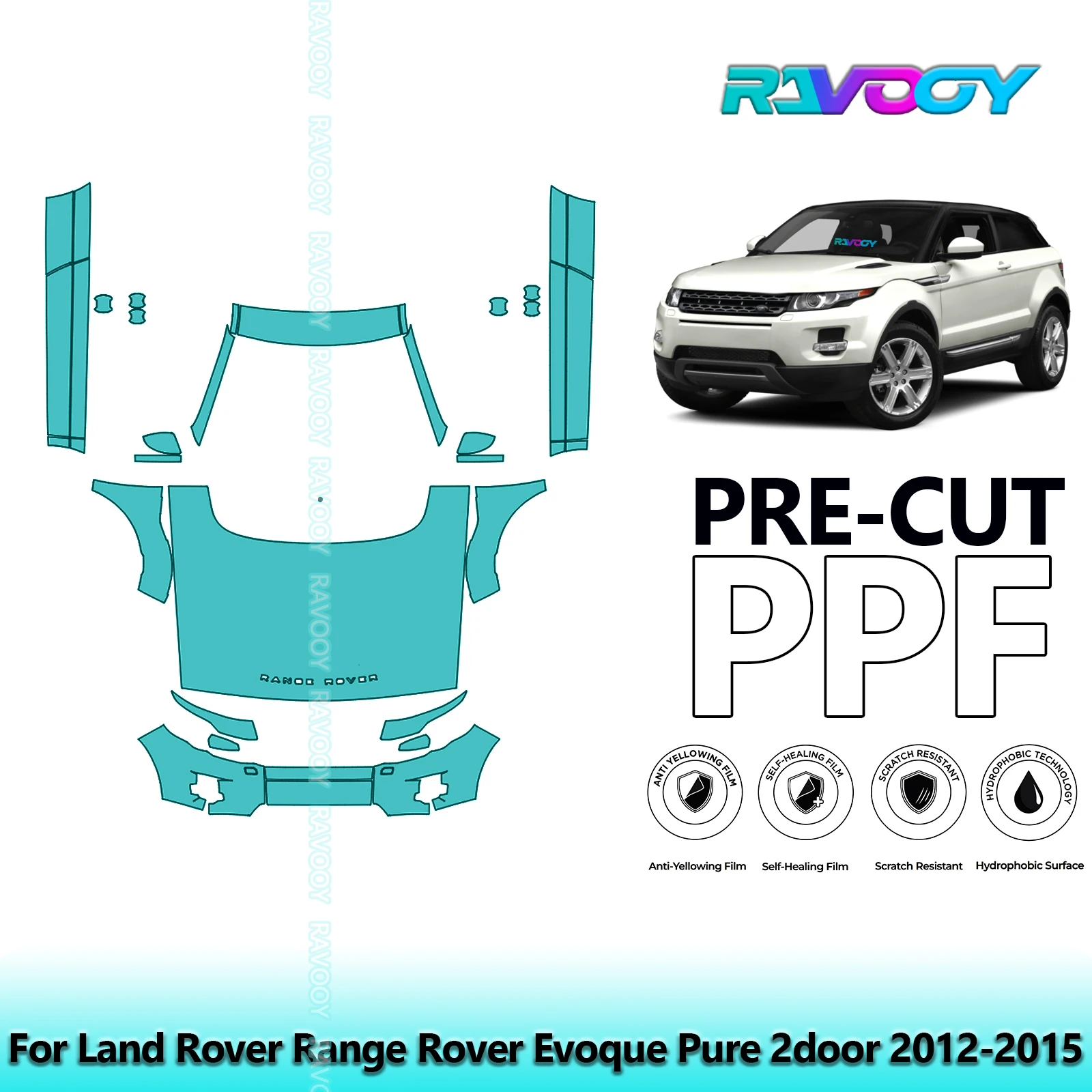 

8.5Mil Precut Paint Protection Film PPF Clear Bra Front Kit+Rockers For Land Rover Range Rover Evoque Pure 2door 2012-2015