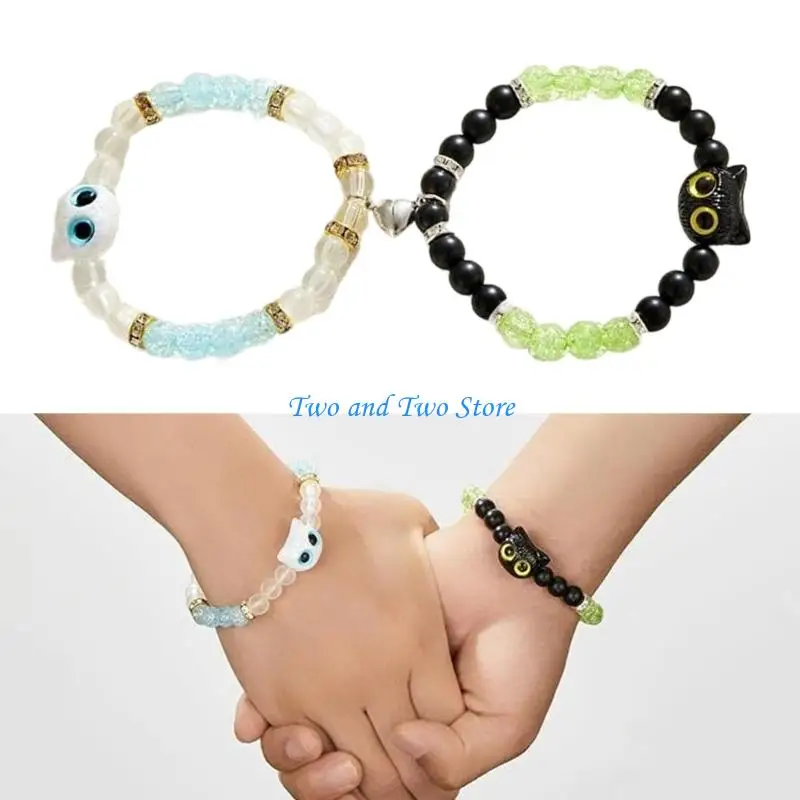 HX6F Kitten Resin Charm Wristband Bracelet For Women Best Friend And Couples