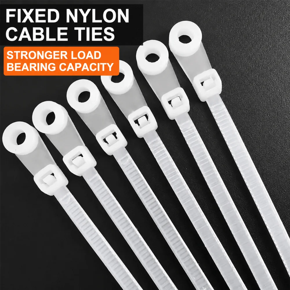 100Pcs Nylon Cable Tie Gear Screw Fix Hole Self Lock Buckle Self Lock Strap Hard Plastic Shell Multi Wire Wrap