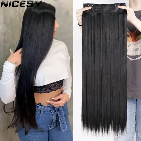 80cm 합성 헤어 익스텐션 헤어피스 5 클립 긴 직선 내열성 헤어 피스 블랙 브라운 금발 헤어스타일