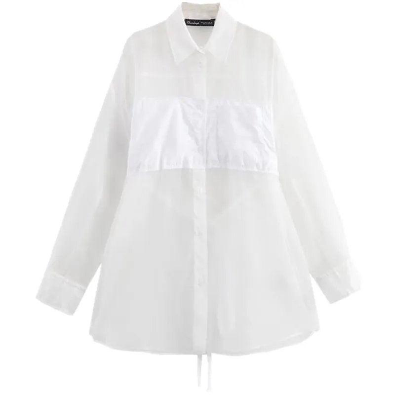 

Autumn 2024 Women's Faion Loose Transparent Tulle Long Sve irt Versatile Hard antung New Arrival 3392708