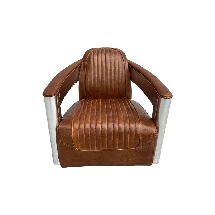 

# Retro American Loft Aluminium Arm Leisure Aviator Swivel Leather Club Sofa Chair