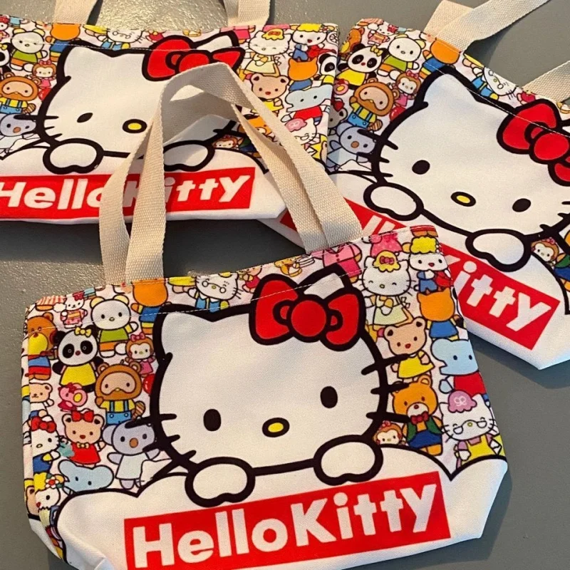 Sanrio Canvas Bag Cartoon Kate Cat Przenośna torba na ramię Japońska lekka i duża pojemność Torba na zakupy Torba podróżna Prezent Zabawka