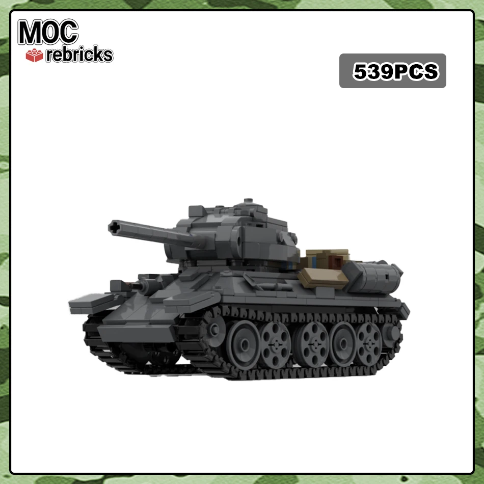 

MOC WWII Military Series T34/85 Soviet Medium Tank Building Block DIY Armoured Vehicle Assembly Technology Bricks Toys Kids Gift