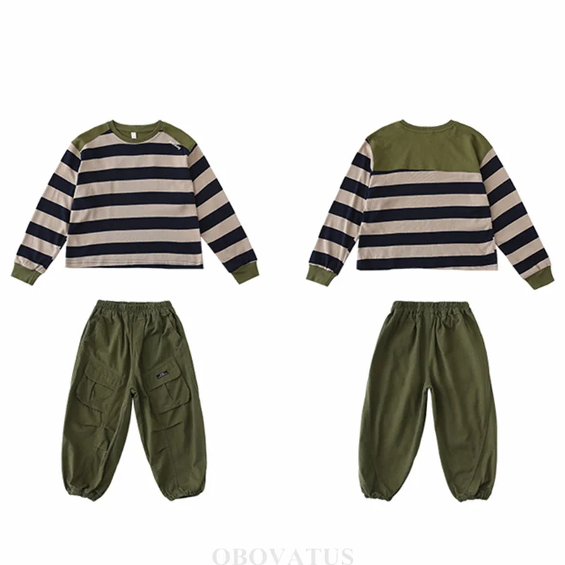 Autumn Family New Matching Set Brothers and Sister Clothes Couple Look Dad Mom Son Long Sleeve Stripe T-shirt Cargo Pants Outfit - Image 3