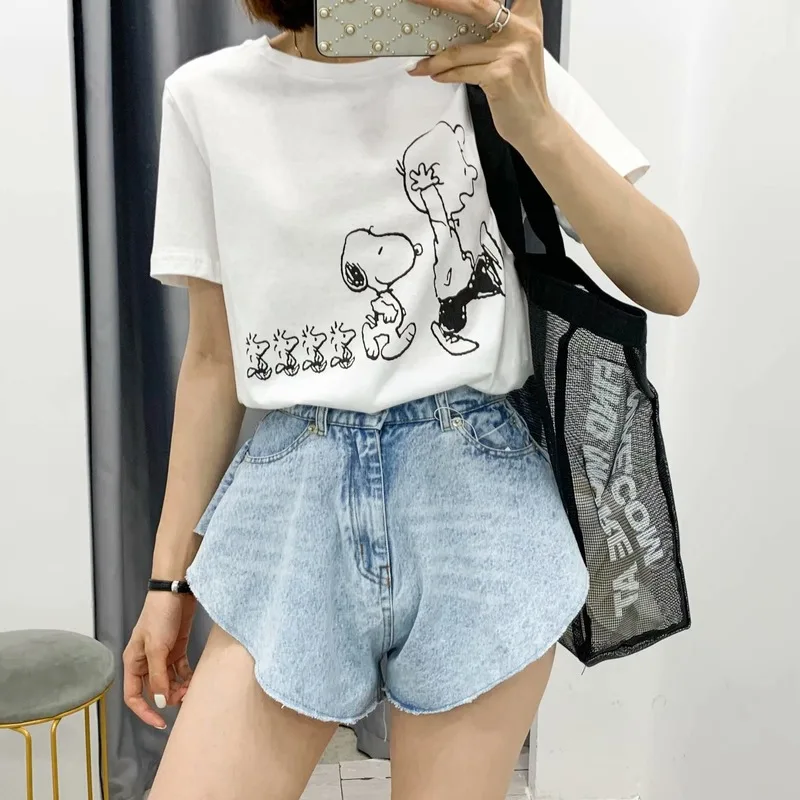 

2024 Summer Casual Blue Denim Shorts Skirts High Waist Ruffle Hem All-Match Loose Ruched Shorts Female New Fashion Clothing Tide