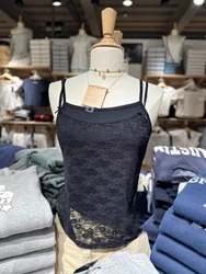 Sexy Lace Sheer Bow Black Crop Tops Women Summer Sleeveless Slim Camisole Smock Vintage Streetwear Preppy Style Sweet Tank Top