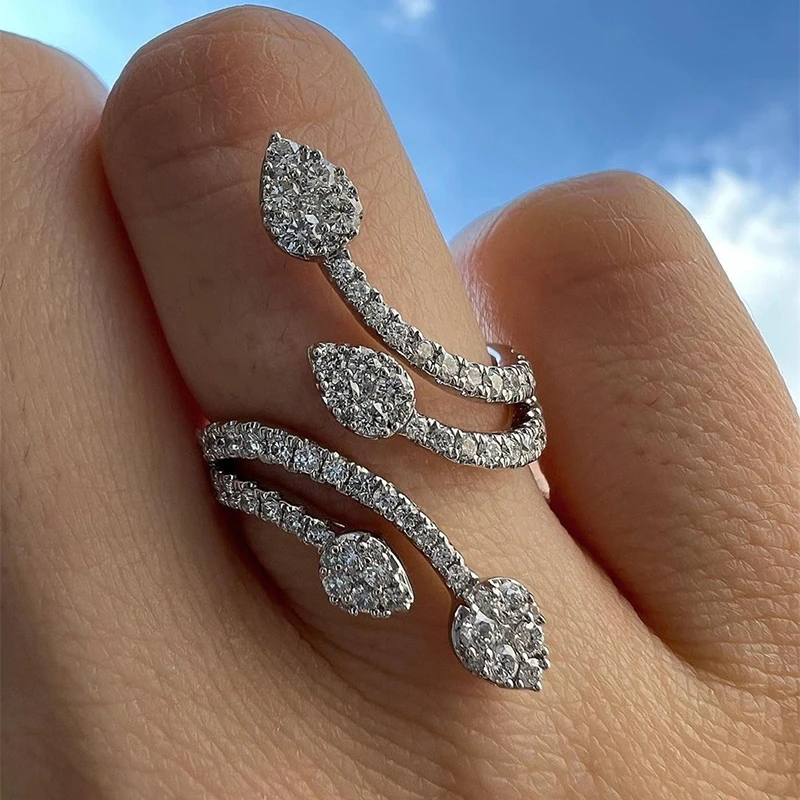 Huitan Luxus Blatt Design Öffnung Ringe mit Mini Glänzenden Zirkonia Mode Chic Frauen Zubehör Trendy Hochzeit Schmuck Heißer