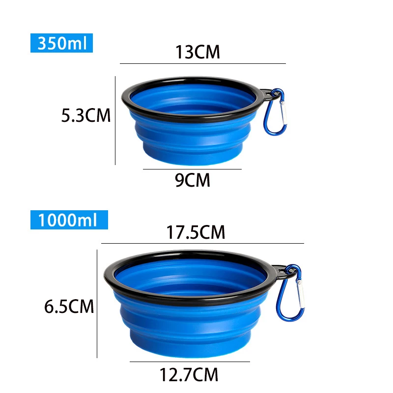 Tigela dobrável de silicone para animais de estimação, 350ml/650ml, portátil, recipiente de comida para cachorro, alimentador dobrável para acampamento ao ar livre, acessórios para cães