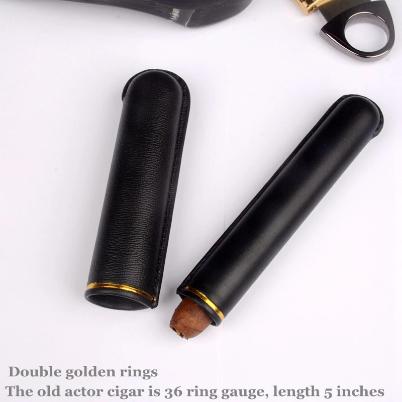 PU Leather Cigar Case 45Ring Cigar Holder Black Cigar Tube Mini Travel Humidor Special Size for Cigar Aficionado Best Cigar Tool