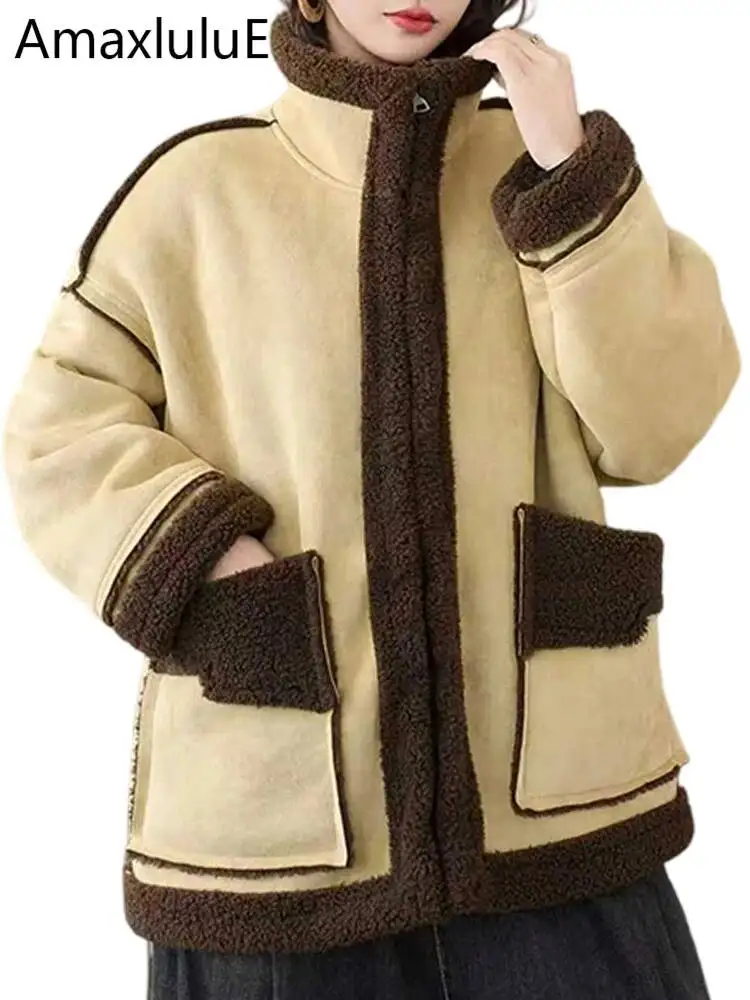 

Amax LuluE 2025 Fashion Elegant Fur Suede Coats Women Loose Vintage Casual Warm Jackets Ladies Classic Korean Thicken Outerwear