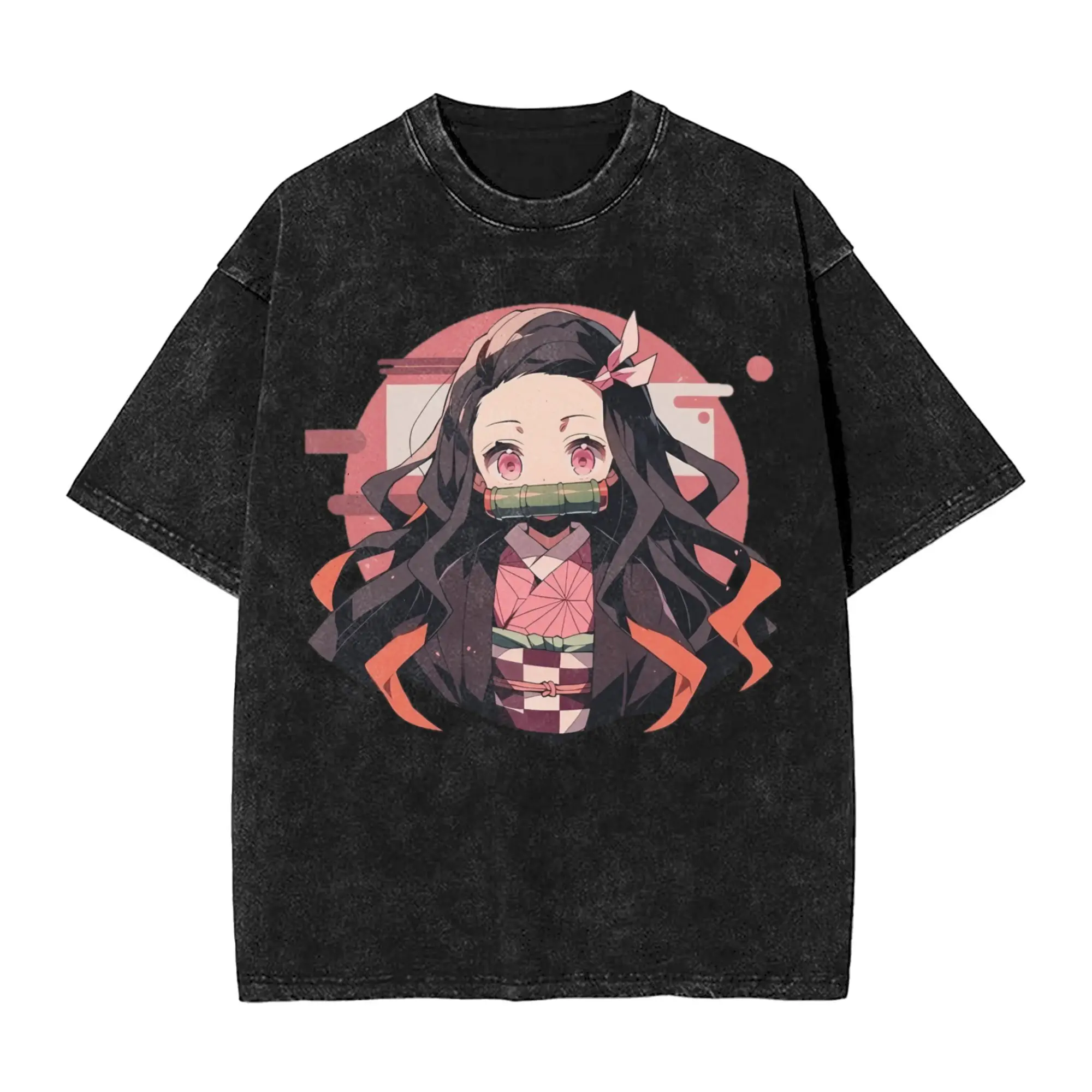 

Summer Demon Slayer Anime Nezuko Washed Shirts Merch Harajuku T-Shirt for Men Women Tee