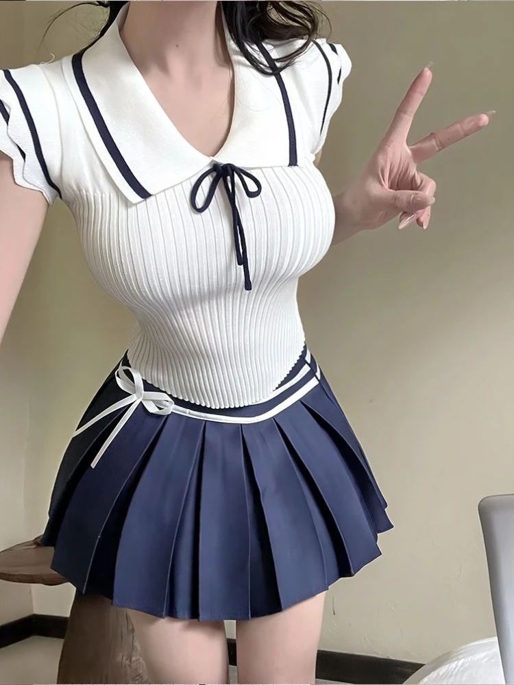 

Униформа JK в студенческом стиле, комплекты без рукавов, женские милые кружевные топы + плиссированная короткая юбка, костюм в корейском стиле, лоскутное тонкое комплект из 2 предметов