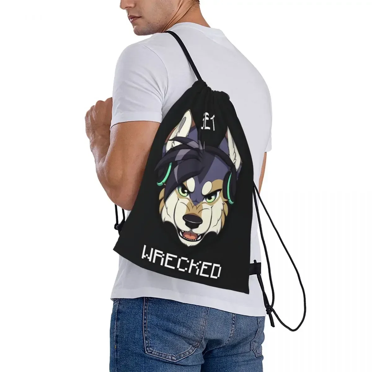 GET WRECKED - Wolf Backpacks Portable Drawstring Bags Drawstring Bundle Pocket Sports Bag BookBag For Man Woman Students